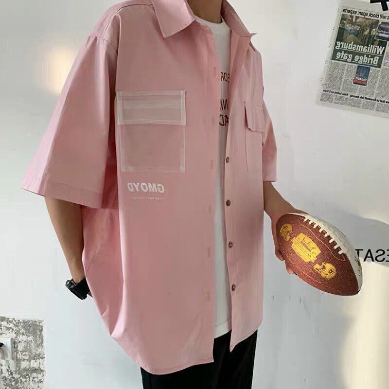 Áo sơ mi nam  form rộng có phối túi dễ phối đồ, áo sơ mi tay ngắn Unisex hàn quốc họa tiết cá tính