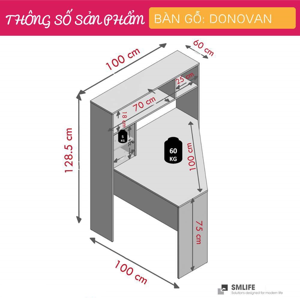 Bàn làm việc, bàn học gỗ hiện đại SMLIFE Donovan