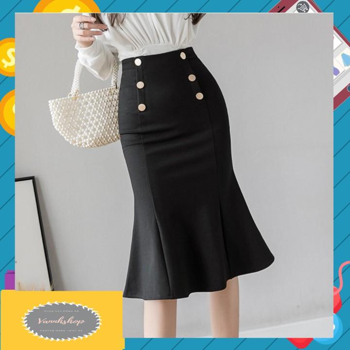Chân Váy Nữ Công Sở New Design Thiết kế Dáng Váy Đuôi Cá ,Dài 64cm, Phối Nút Kiểu Phom Ôm Body Gợi Cảm, Vải Tốt  Co Giãn CV0015