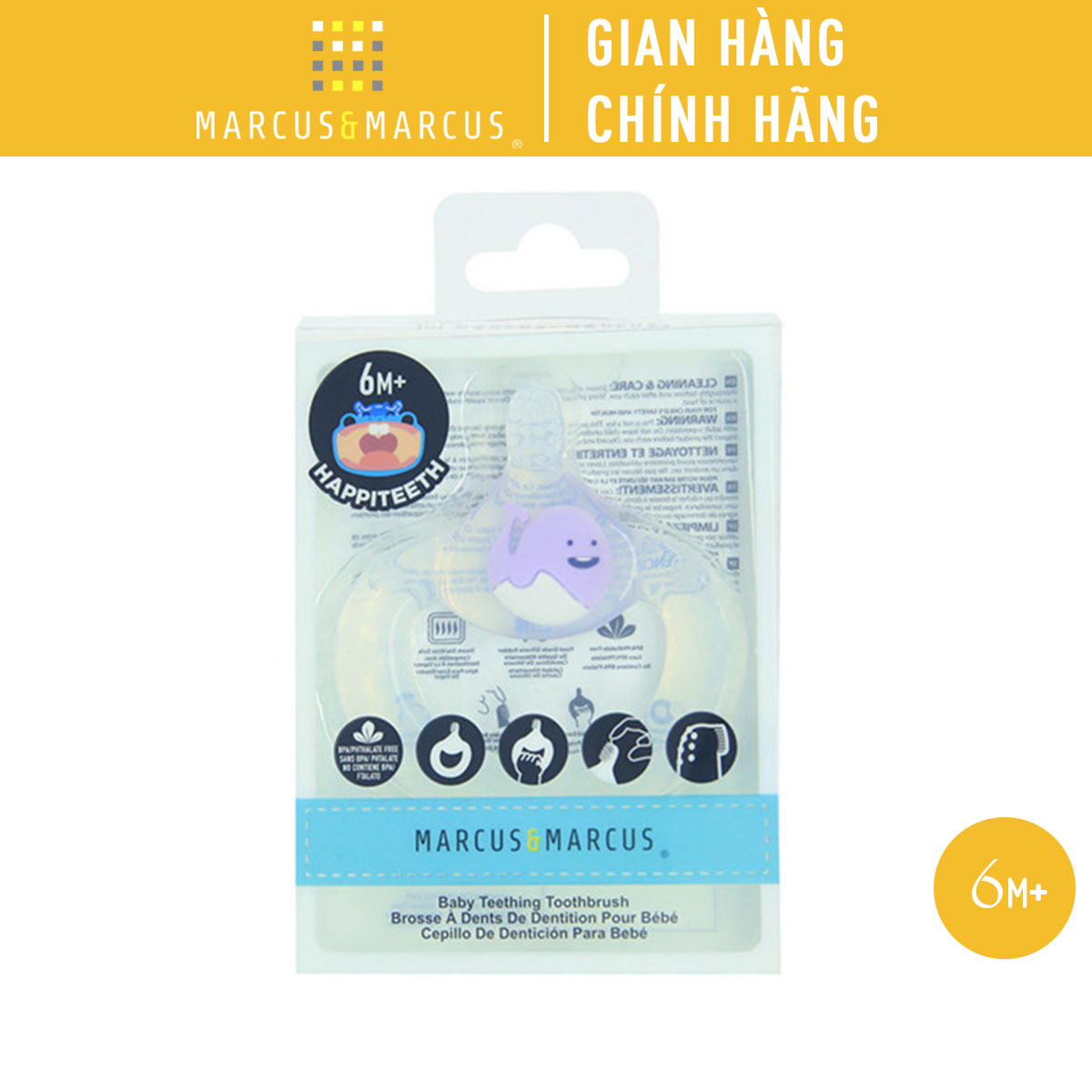 Bàn chải đánh răng kiêm gặm nướu silicon cho bé Marcus &amp; Marcus, từ 6 tháng
