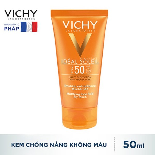 Combo Kem Chống Nắng Không Gây Nhờn Rít Không Màu SPF50 Vichy Capital Soleil SPF50 Face Dry Touch Và Nước Khoáng Dưỡng Da Vichy 300ml