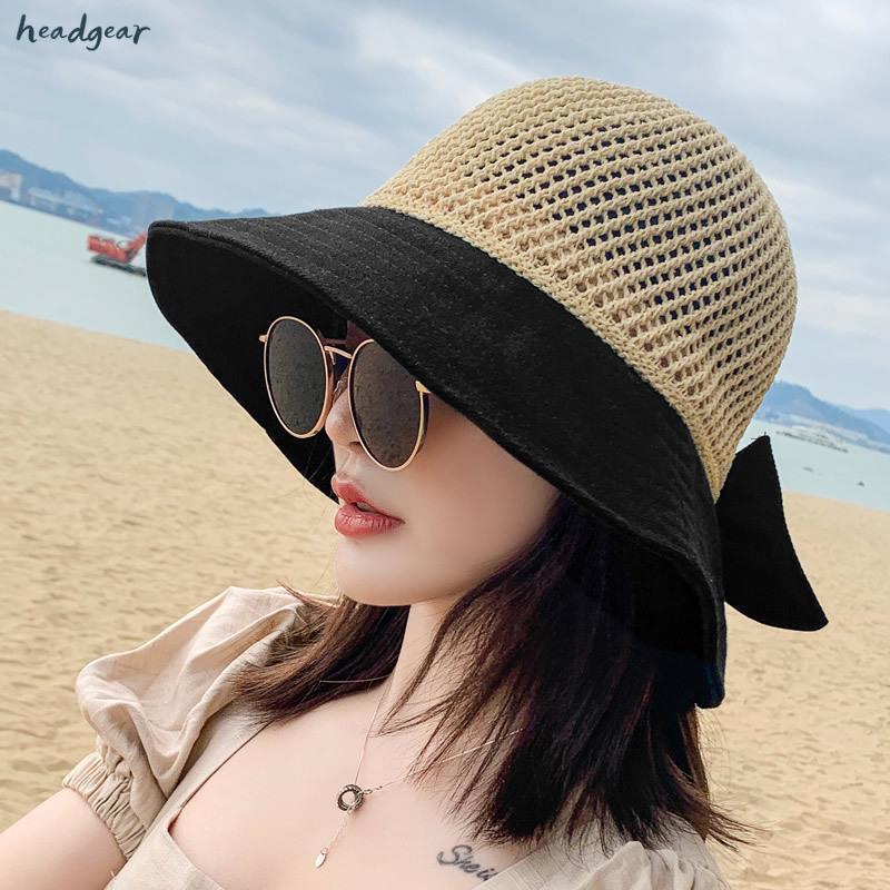 Hats and Caps for Women Sun Visor Female Summer Foldable Small Edge Sun Hat Mesh Fisherman Hat Sun Hat Hollow Woven Straw Hat-Empty straw hat khaki,Int One size