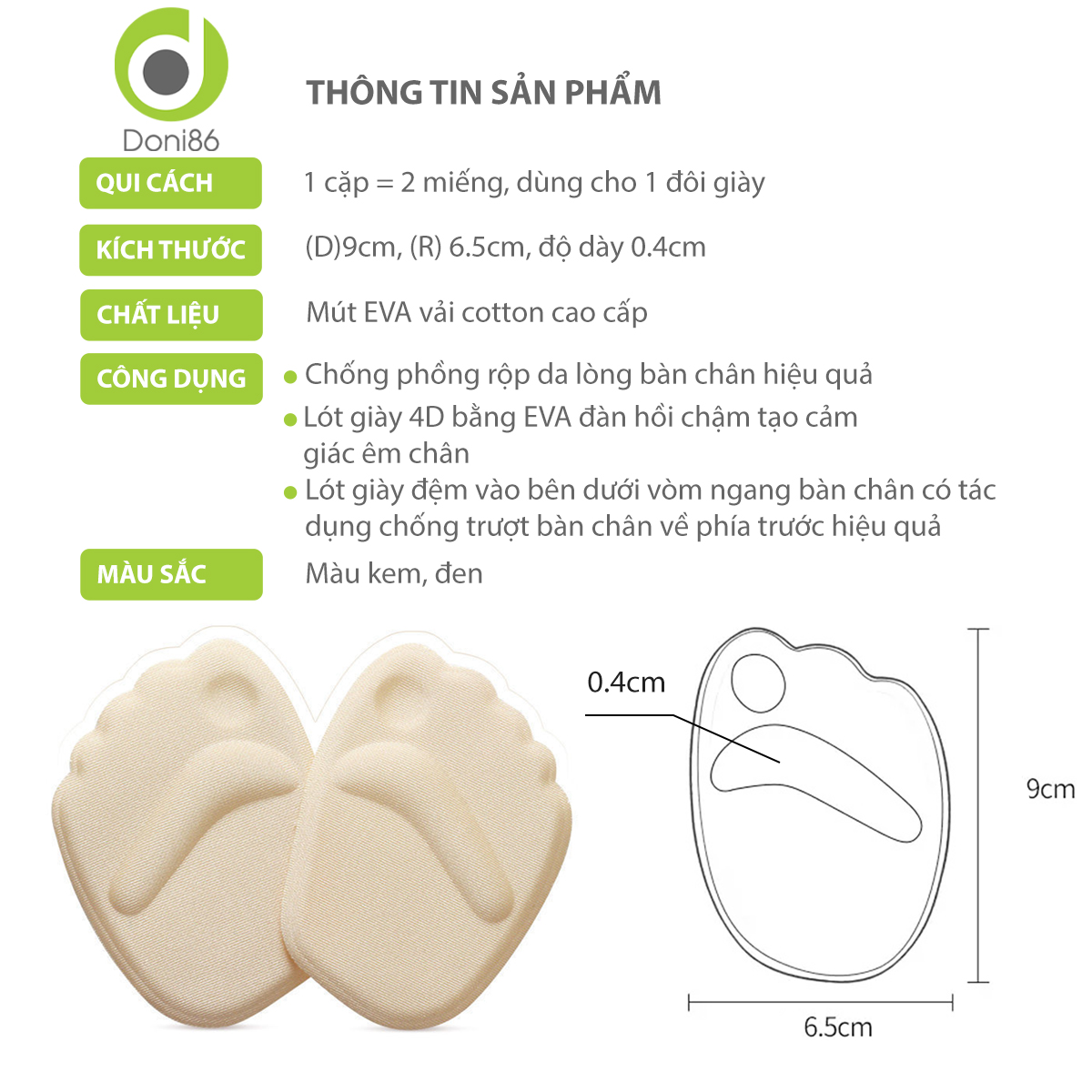 Combo 4 cặp lót giày cao gót giảm đau lòng bàn chân phía mũi lót giày hút mồ hôi chân khi mang giày bít mũi PK14-4