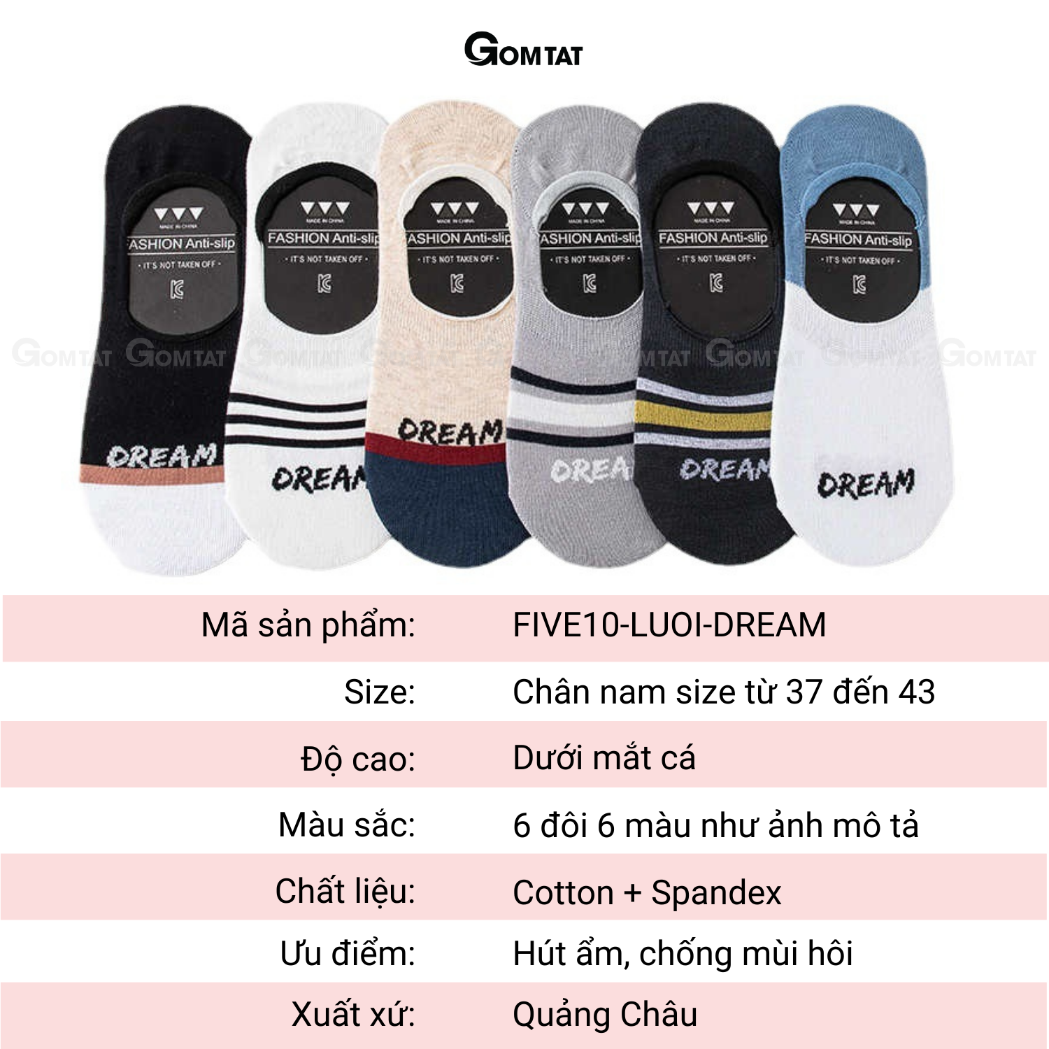 Tất Nam Mang Giày Lười Dream Cao Cấp, Tất Lười Nam Có Đệm Cao Su Chống Tuột Gót Chân - FIVE10-LUOI-DREAM