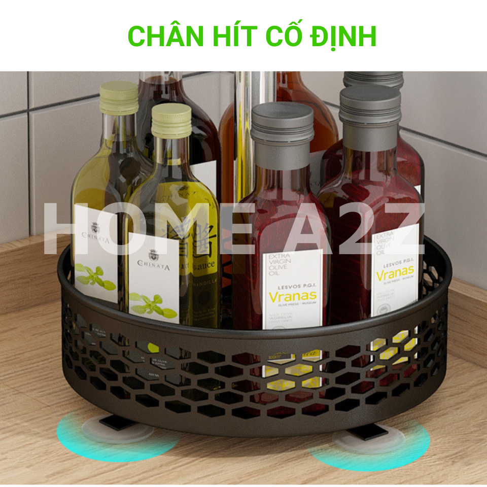 Kệ Gia Vị Xoay 360 Thép Carbon Sơn Tĩnh Điện Cao Cấp, Kệ Xoay Gia Vị Nhà Bếp 1/2/3 Tầng