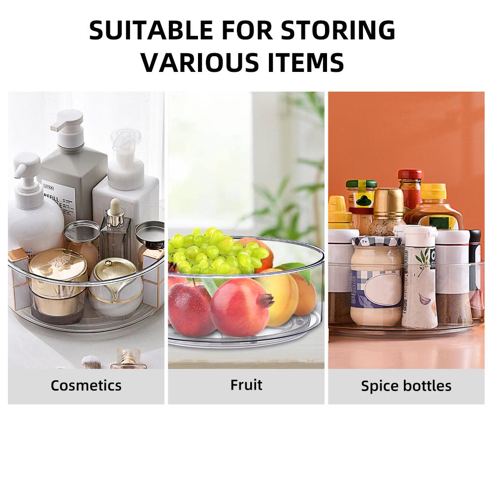 Kitchen Transparent Storage Turntable 12'' and 9'' 2 Pcs Round PET Clear Rotating Turntable Organizing and Storage Boxes
