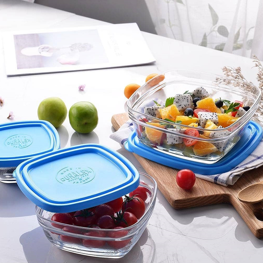 {Hàng chính hãng} Hộp thực phẩm Duralex - Freshbox nắp xanh Blue Thủy tinh cường lực cao cấp Pháp