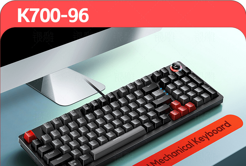 Bàn phím cơ blue switch YINDIAO K700 thiết kế mini 96 phím với nút vặn đa năng có 12 chế độ đèn LED cực đẹp - HT- HÀNG CHÍNH HÃNG