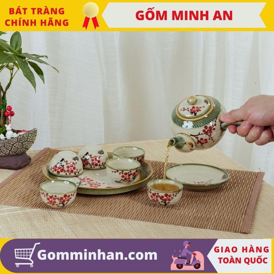 Bộ trà bát tràng quai chuôi men tro cổ gốm Minh An bát tràng 350ml, 250ml