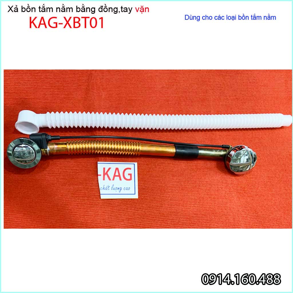 Bộ xả bồn tắm bằng thau KAG-XBT01, Bộ xả bồn tắm nằm tay vặn đồng thau cao cấp siêu bền sử dụng tốt