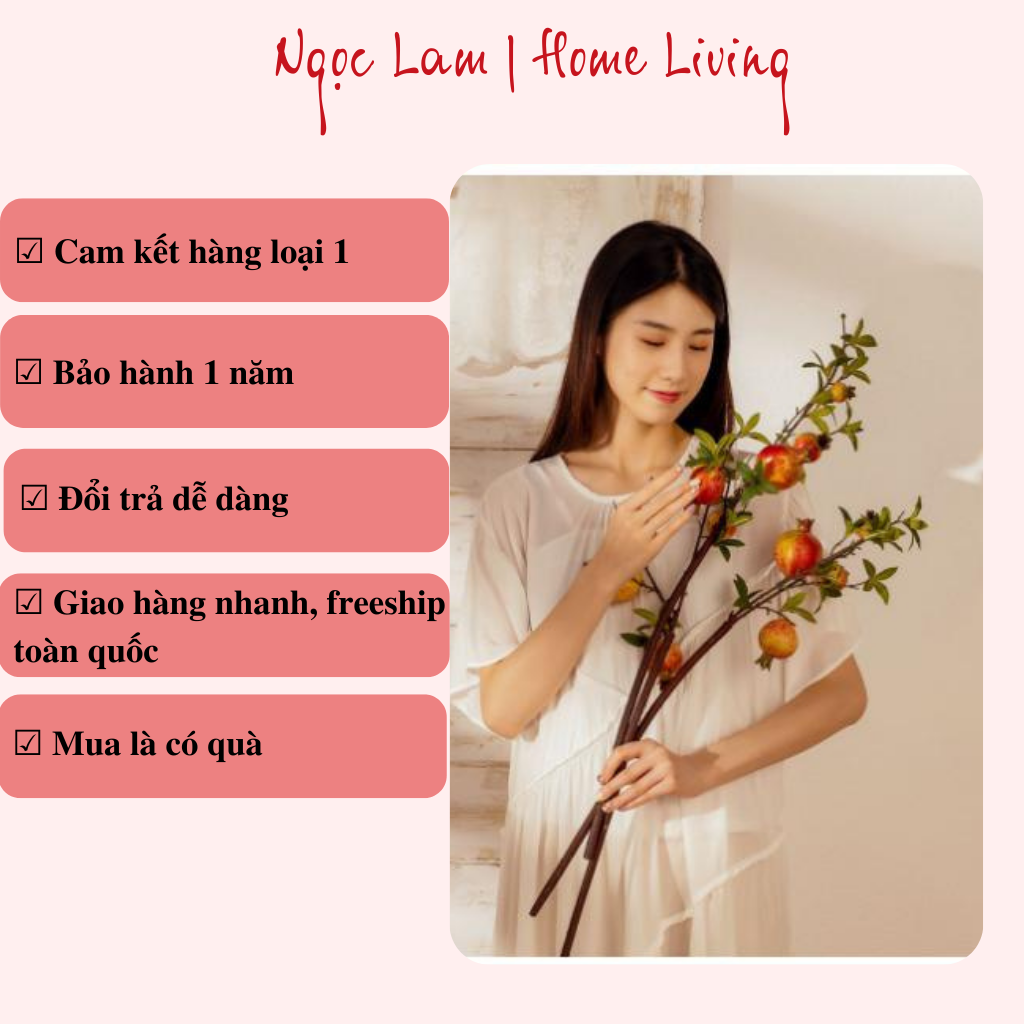 Cành lựu giả 6 quả dùng trang trí quán spa, nhà hàng, đại sảnh khách sạn, trang trí phòng ngủ, phòng khách, phòng làm việc, studio chụp ảnh