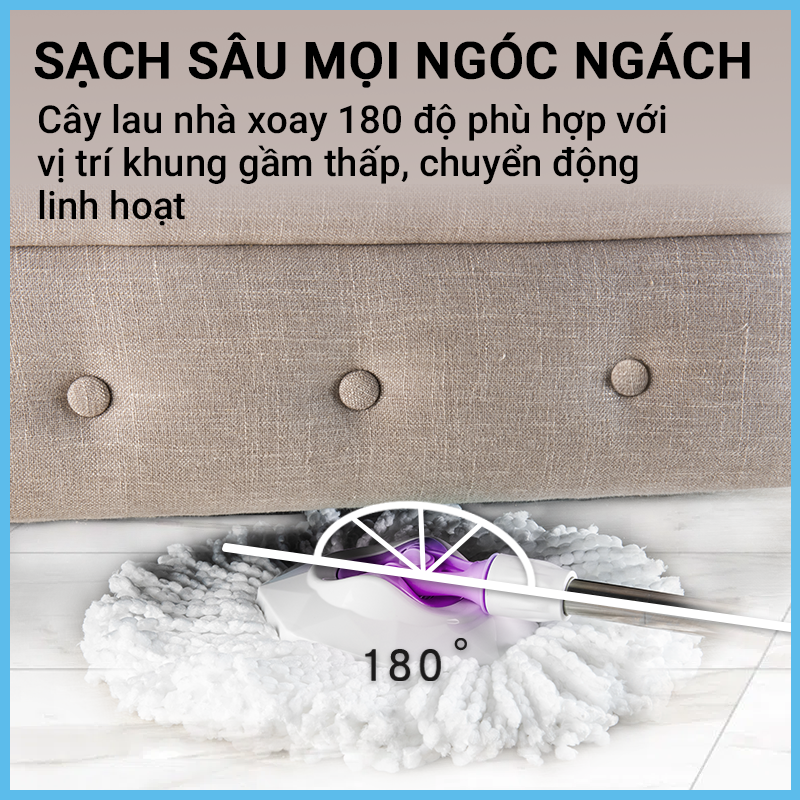 Combo 3 Bông Lau + 1 Bộ Lau Nhà MyJae Đài Loan Sợi Microfiber Xoay Siêu Tốc 360 Độ Thông Minh 129.5cm