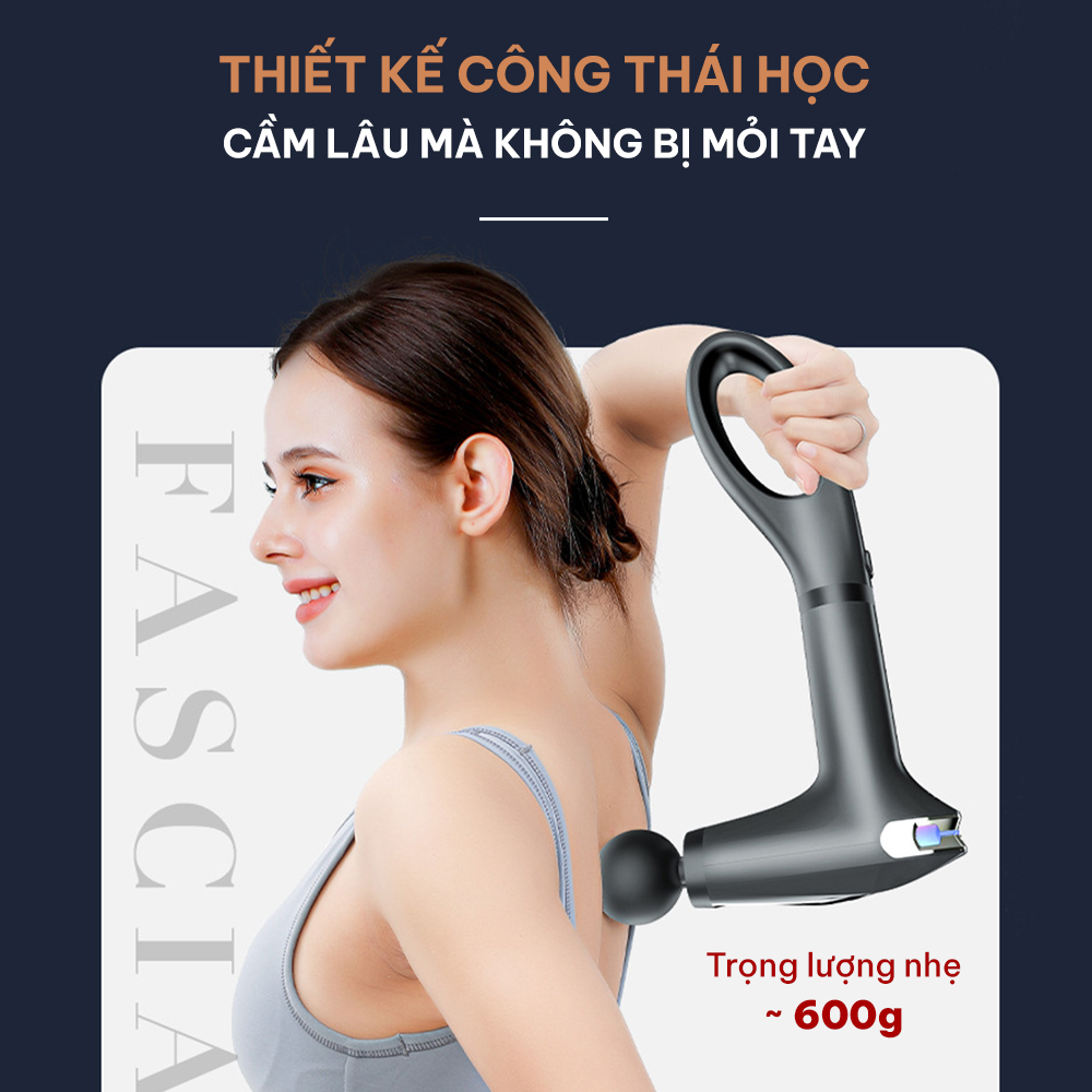 Máy massage cầm tay chính hãng CWELL MG005, Tay Cầm nới dài 18cm, 4 đầu thay 8 chế độ massage mạnh, Pin trâu lên tới 8h