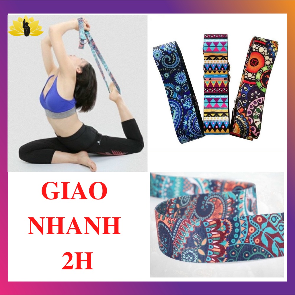 Dây tập yoga cotton hoa văn thổ cẩm dài 1m8 - 3.8cm có chốt móc , chịu lực tốt , hỗ trợ tập động tác trong tập yoga