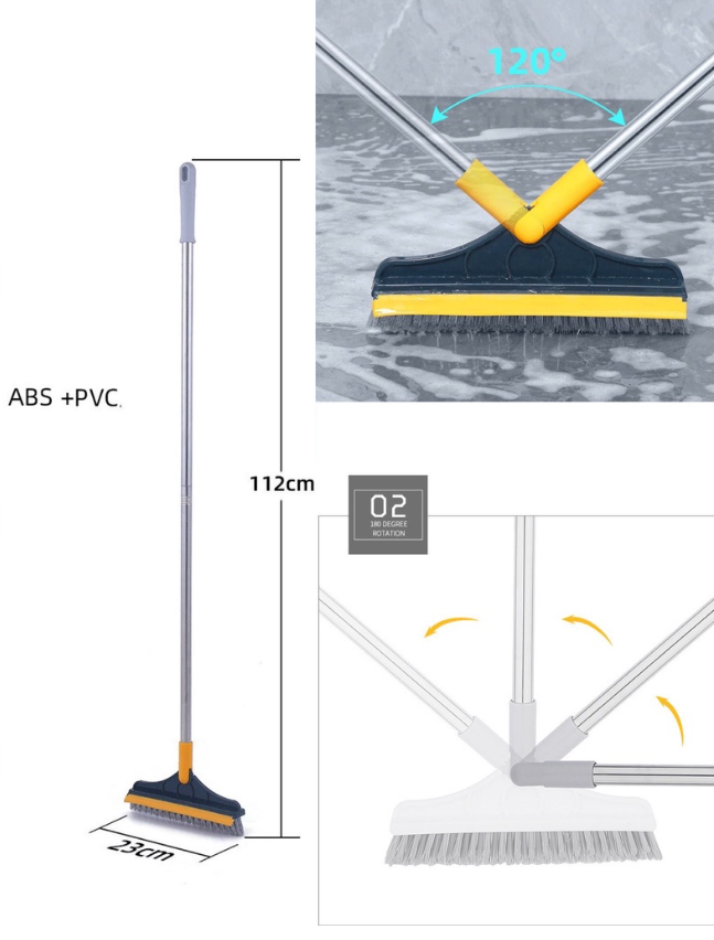 Chổi cọ nhà vệ sinh, cây chà sàn kèm gạt nước đa năng 2 trong 1, đầu xoay 120 độ cọ sạch khe hẹp và góc tường