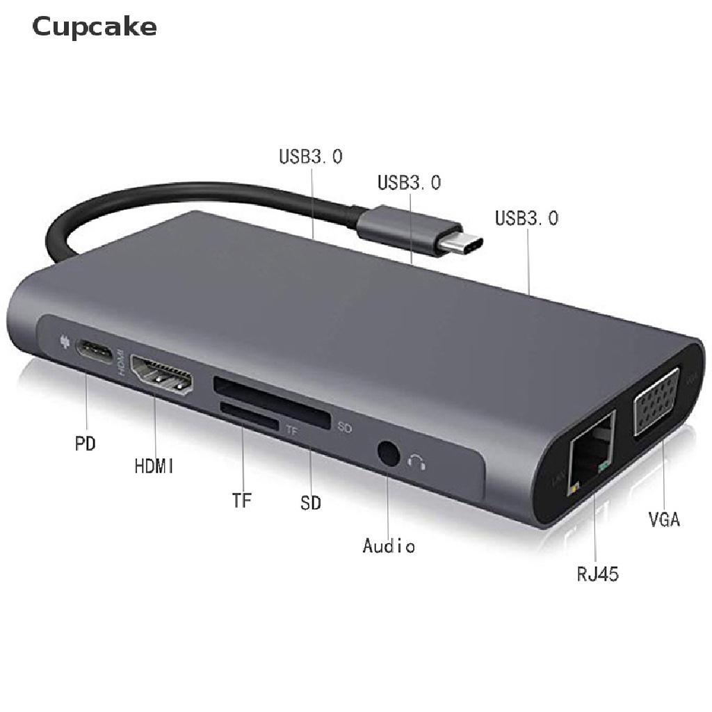 Bộ Hub Chuyển Đổi 10 Trong 1 USB-C Sang USB 3.0 Hub 4K HDMI RJ45 Ethernet VGA SD TF OTG