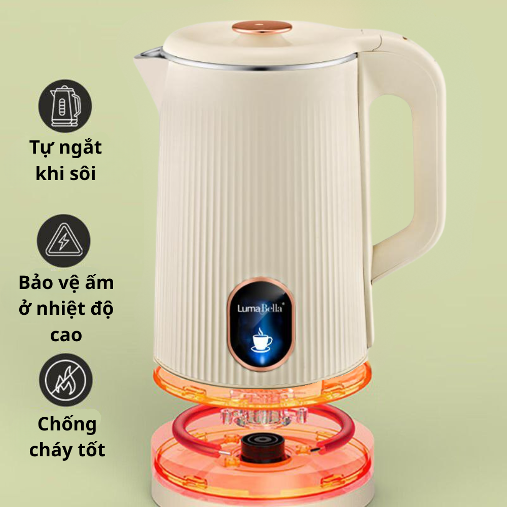 Ấm đun nước siêu tốc Lumabella LB-59029 dung tích lớn 2.5L, công suất cao 1500W, hâm nước pha sữa nhanh chóng, chống bỏng chống cháy tốt, tự ngắt khi sôi - DELIYA - HÀNG CHÍNH HÃNG