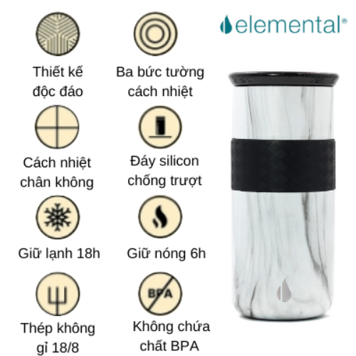 LY GIỮ NHIỆT ELEMENTAL MÀU VÂN ĐÁ (480ML), ĐẠT CHUẨN FDA HOA KỲ, THÉP 304 KHÔNG GỈ, GIỮ NÓNG LẠNH