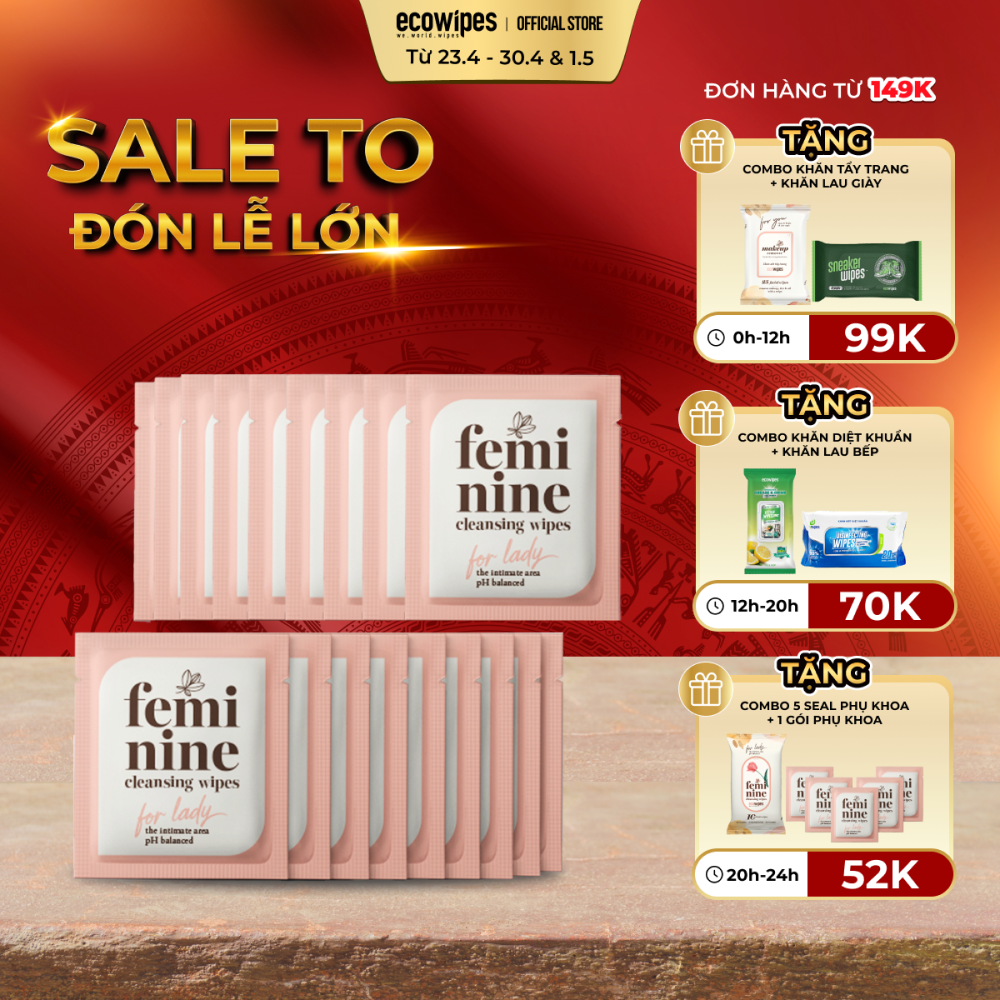 Hộp 20 gói khăn giấy ướt phụ khoa Ecowipes travel size vệ sinh cá nhân phụ nữ hương Daisy size 15x20cm nhỏ gọn bỏ túi