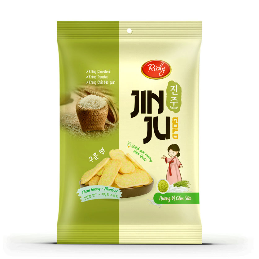 Combo 3 Bánh Gạo Nướng Hàn Quốc JinJu Vị Cốm Sữa 134,4g - Cốm Sữa