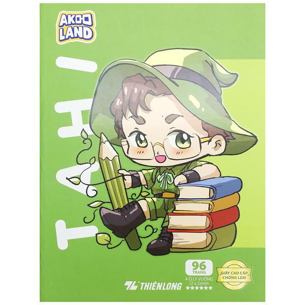 Tập Học Sinh Giấy Chống Lem - 4 Ô Ly Vuông - 96 Trang 120gsm - Thiên Long NB-121/AK - Nhân Vật Akooland Tahi