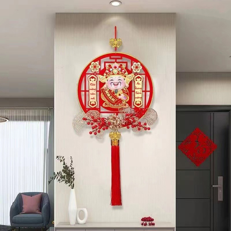 Dây Treo Trang Trí Thần Tài Đầu Lắc Lư Dùng Pin Có Bông Tua Và Móc Treo