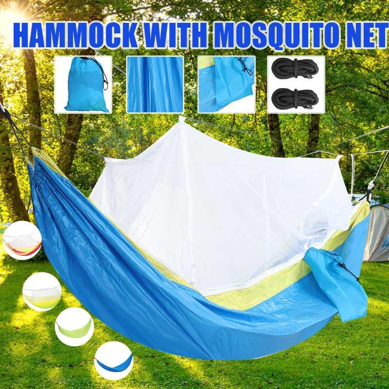 Cắm Trại Vườn Võng Ngoài Trời Với Đèn Bắt Muỗi Đồ Gỗ Nội Ngoại Thất 1-2 Người Di Động Treo Giường Cường Lực Nylon Ngủ Xoay