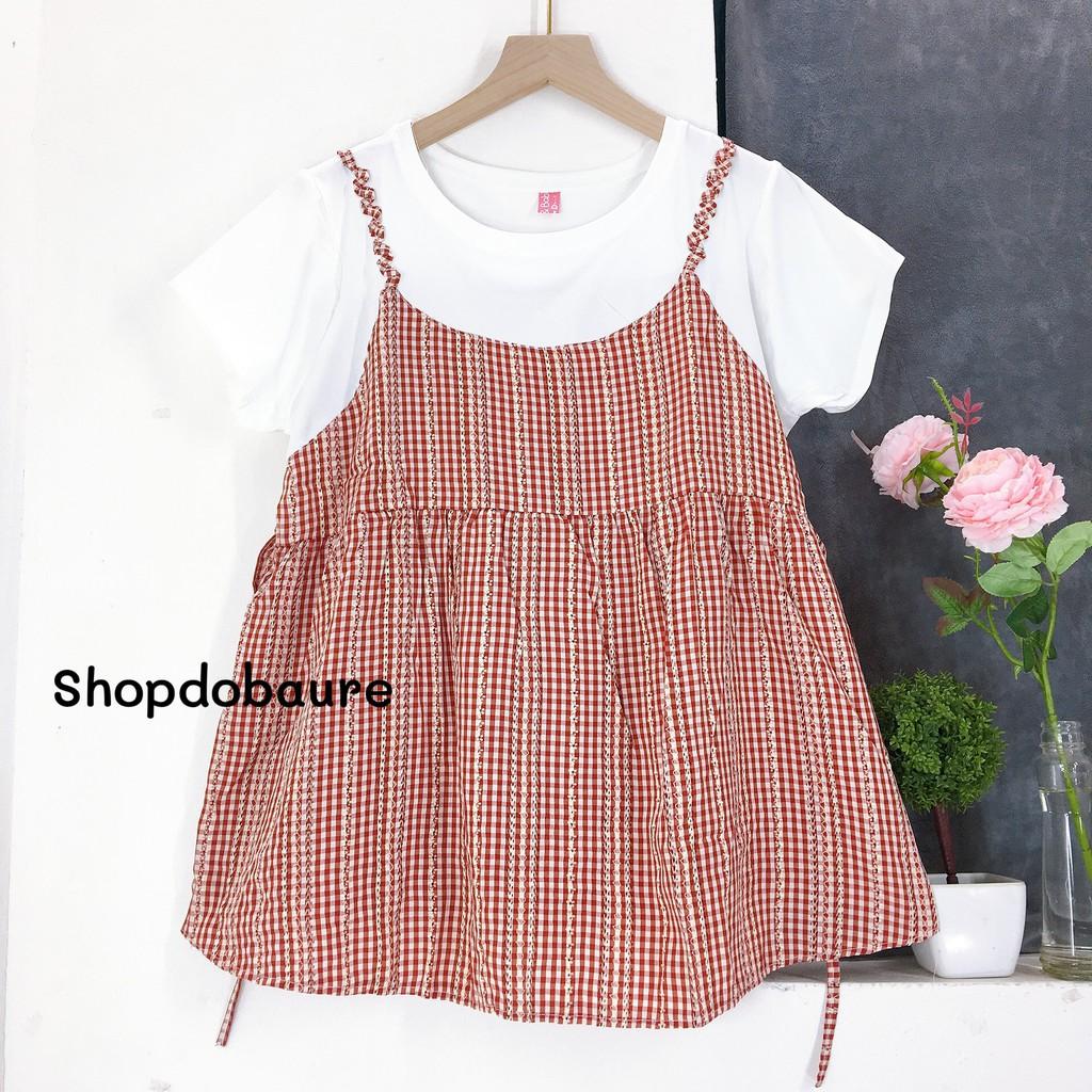 Áo bầu Mùa Hè Cộc tay, kẻ caro, chất cotton, thiết kế babydoll trẻ trung cho mẹ bầu công sở