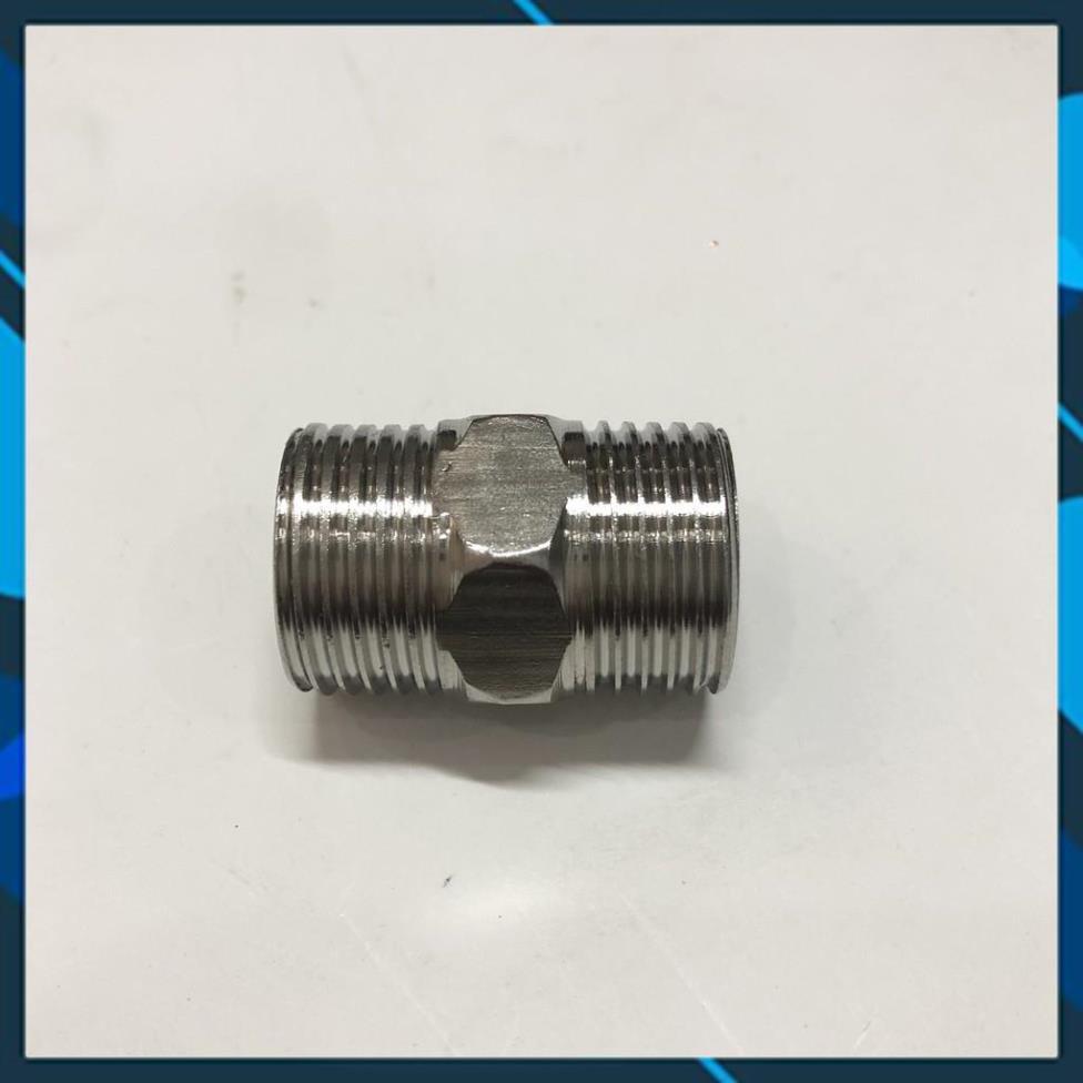 Níp, Kép, Nối 2 Đầu Ren Ngoài 21mm Đồng Thau - Inox Sần 304 - Inox Bóng