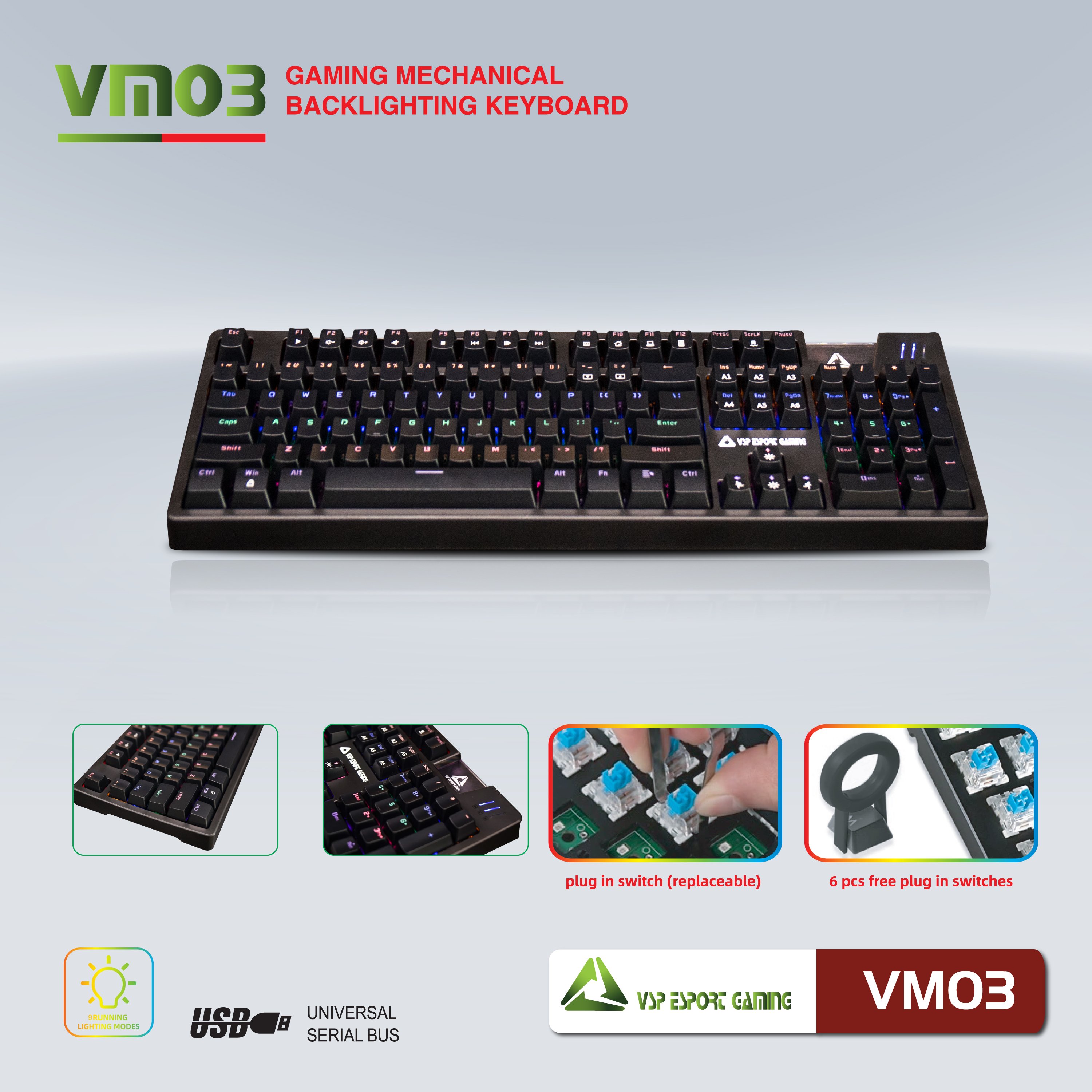 Bàn phím VSP eSport Gaming VM03 - JL - Hàng chính hãng