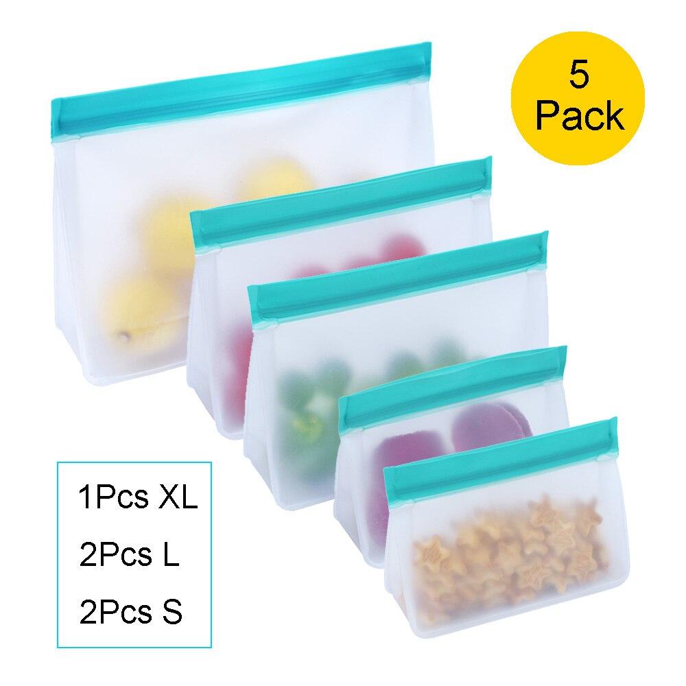 Reusable Slicone Food Storage Bags Easy Seal Ziplock Lunch Freezer Bag for Kid Fresh Food Containers Home Kitchen Organizer