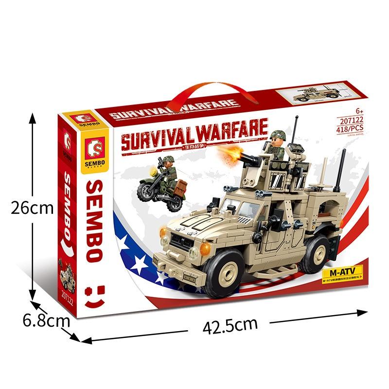 Đồ chơi lắp ráp xe vũ trang M-ATV, Sembo Block 207122 Army Car, Xếp hình thông minh, Mô hình quân sự