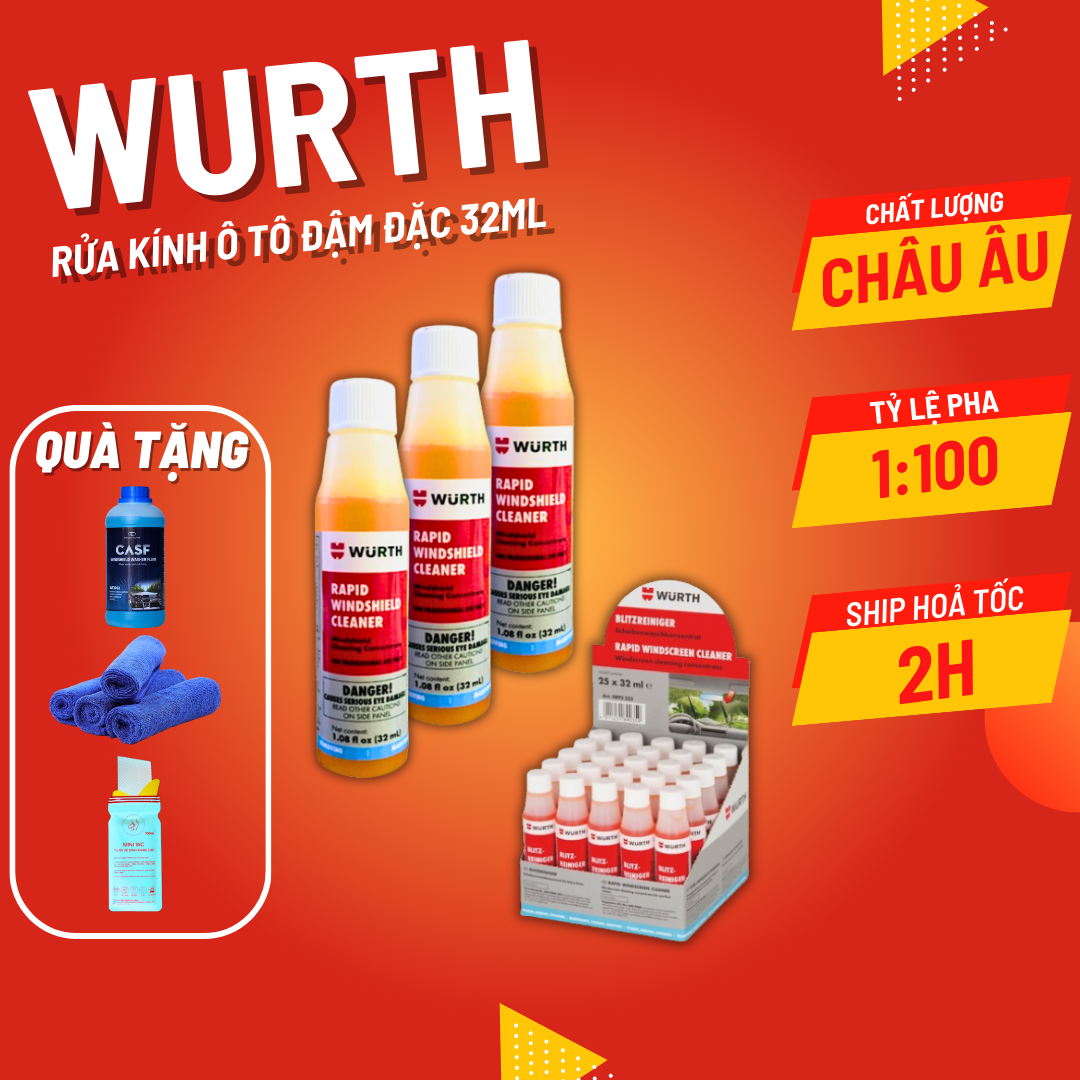 Nước rửa kính ô tô Wurth đậm đặc - Dung tích 32ml - Vệ sinh kính lái ô tô.