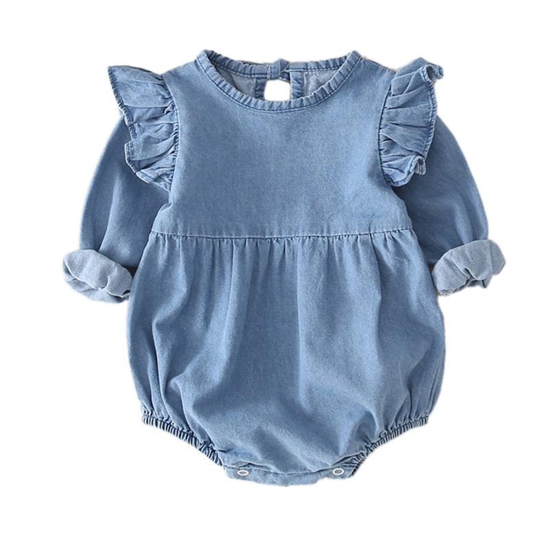 Dễ Thương Denim Bé Gái Bodysuits Bé Sơ Sinh Quần Áo Cho Bé Gái Sơ Sinh Mùa Thu Cơ Thể Phù Hợp Cho Bé Từ 0-24M Jumpsuit