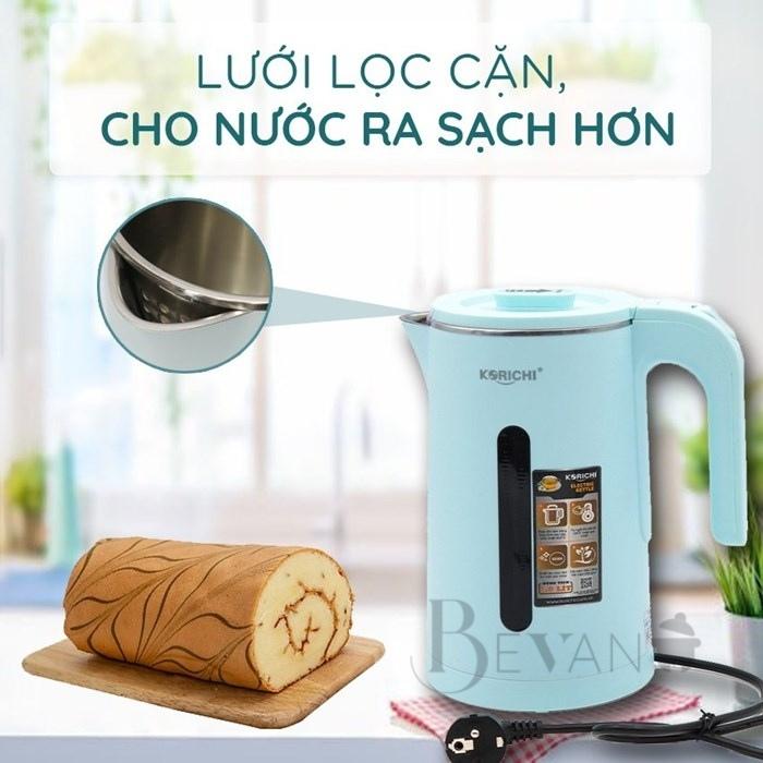 Ấm siêu tốc 2 lớp Korichi KRC-5188, ấm đun siêu tốc tự động ngắt bảo vệ đun sôi và khô nước Bevano