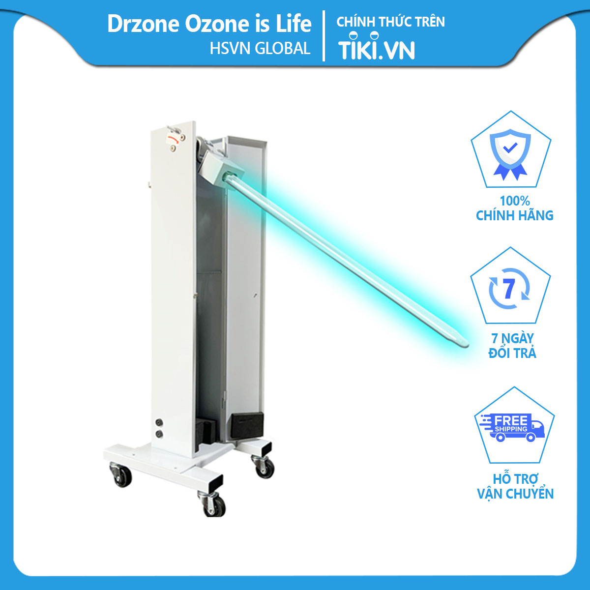 Đèn UVC khử trùng phòng di động Dr.Air UV 60W kèm điều khiển từ xa, cho phòng <60m2-Hàng Chính Hãng