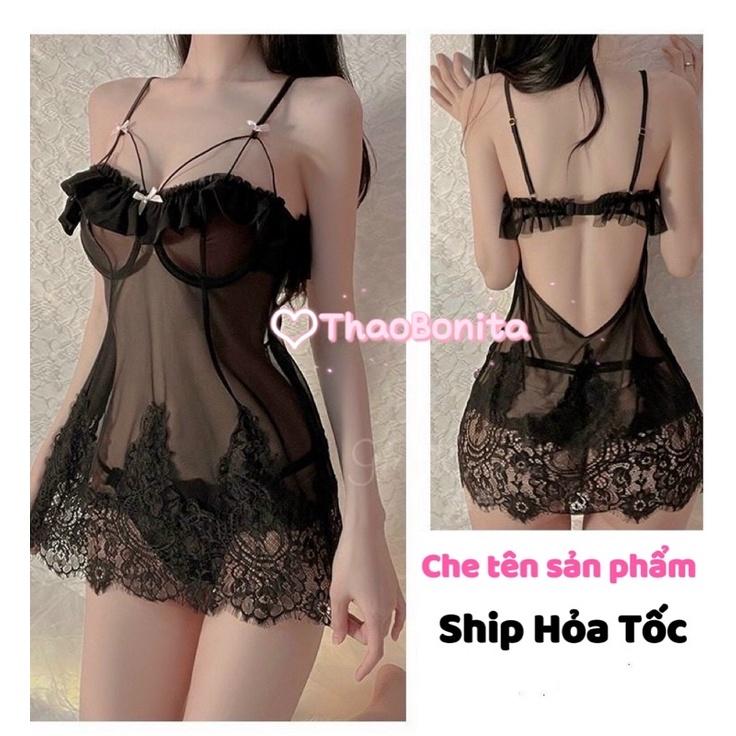 Váy ngủ nơ ren xinh xắn kèm gọng. Giao hỏa tốc HCM