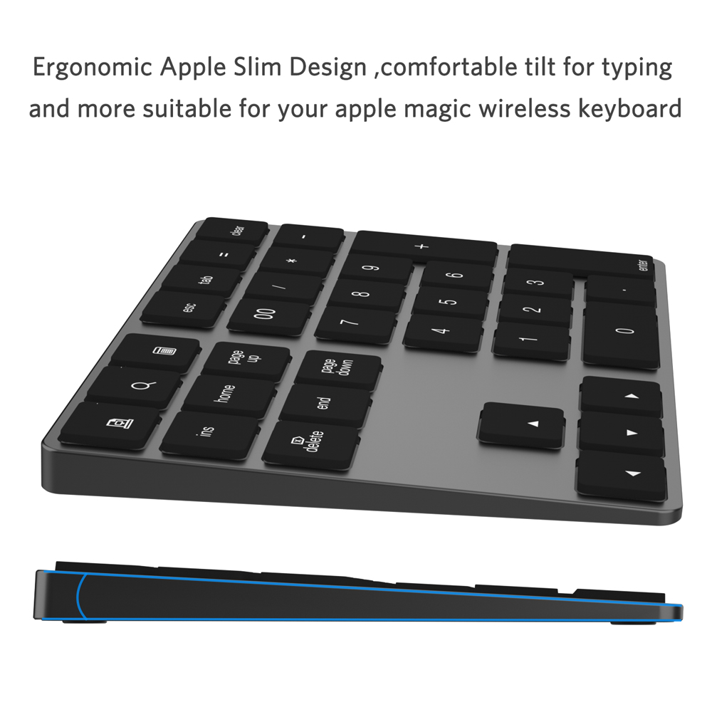 Bàn Phím Số Không Dây Bằng Nhôm 34 Phím BT Tích Hợp Pin Sạc Cho Windows / IOS / Android
