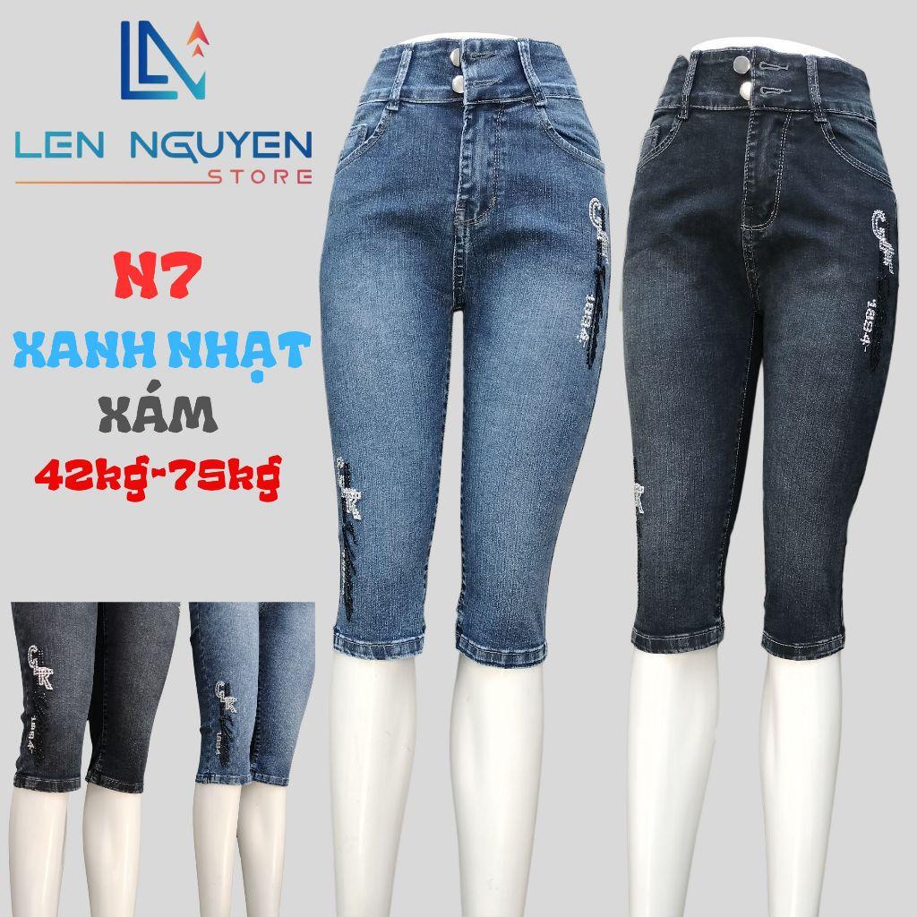N7_Quần jean nữ, ngố 5 tất, lưng cao, quần bò nữ dáng ôm, quần rin nữ có big size, cho 42kg đến 75kg,LEN NGUYEN STORE - Xám