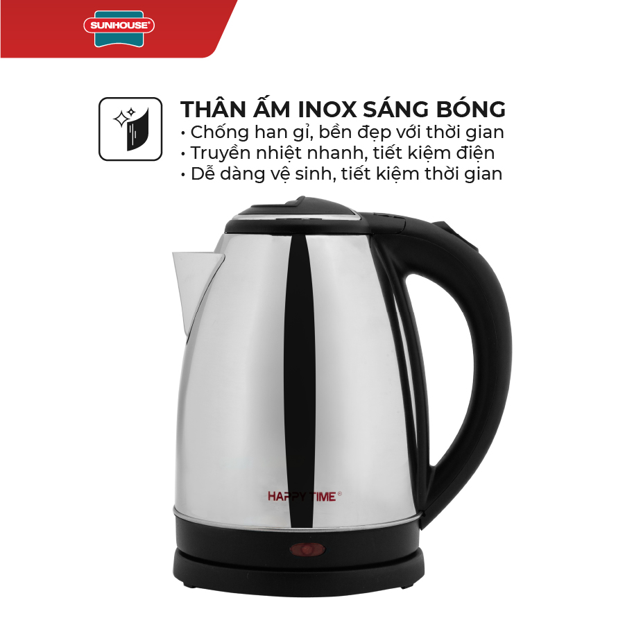 Ấm Siêu Tốc Inox Happy Time Sunhouse HTD1081 - Hàng chính hãng