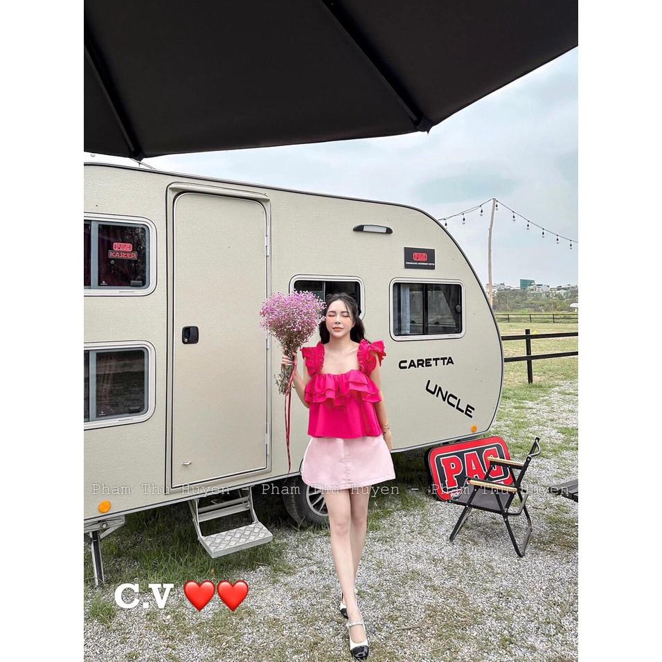 SET BỘ ĐI CHƠI, SET 2 MÓN ÁO BÈO PHỒNG PHỐI CHÂN VÁY DÁNG A CỰC XINH IU - Hồng nhạt