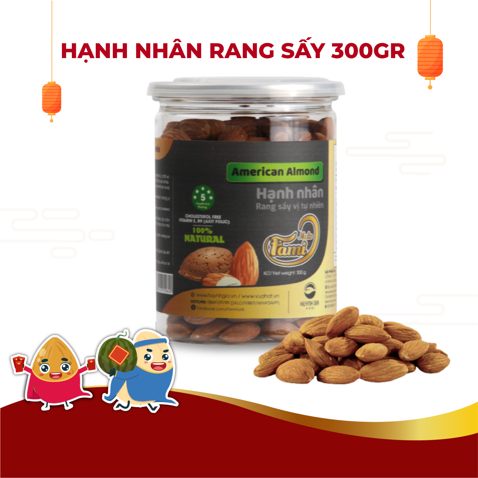 Hạt Hạnh Nhân Rang Sấy Nguyên Vị Fami Nuts Hũ Nắp Nhôm 300g - Hạt Nhập Khẩu