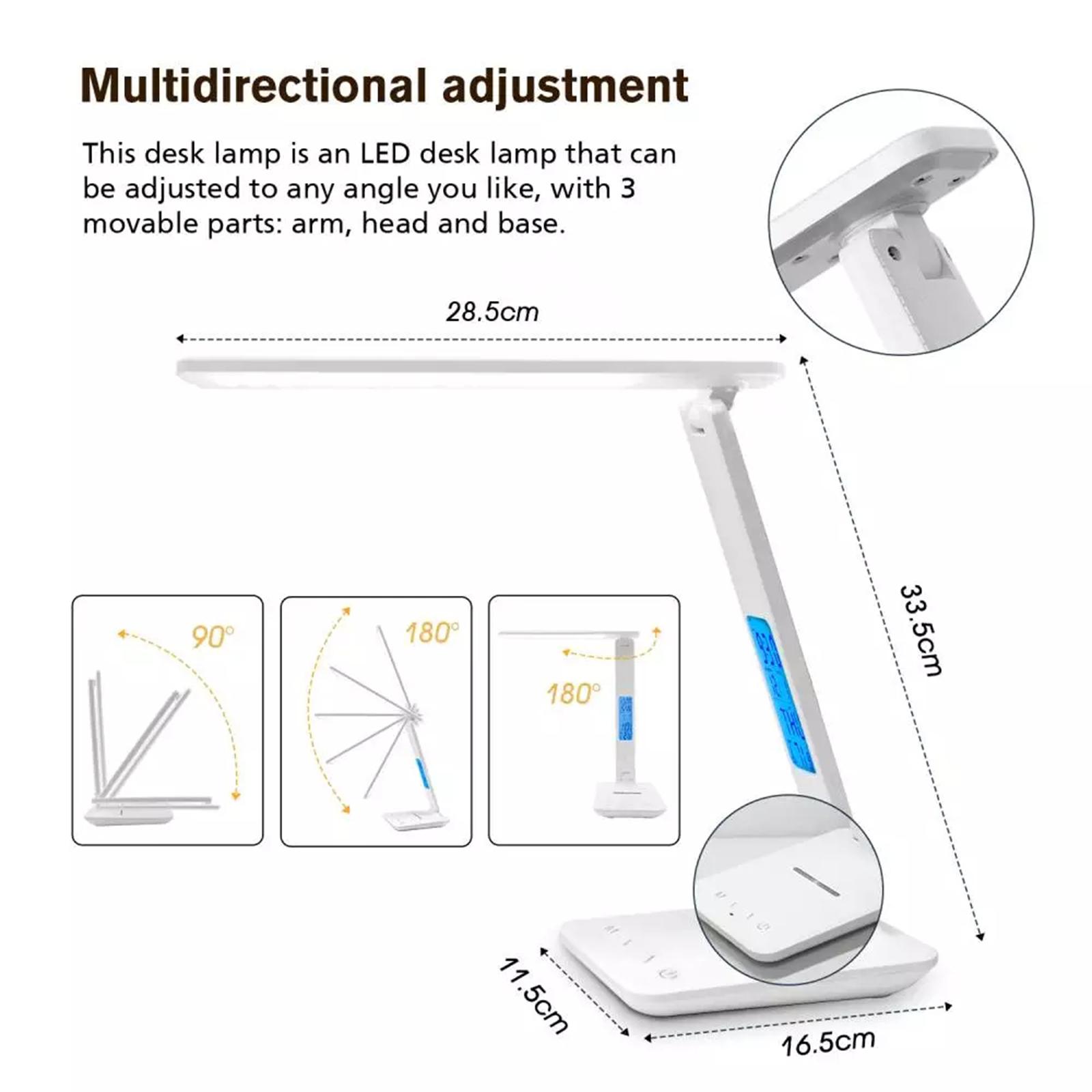 QI Wireless Charging LED Desk Lamp with Calendar Temperature Clock LCD Display Eye Protect Reading Light Table Lamp