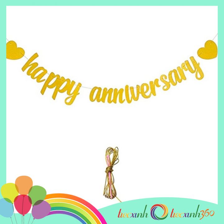 Dây chữ Happy Anniversary nét kiểu kim tuyến vàng