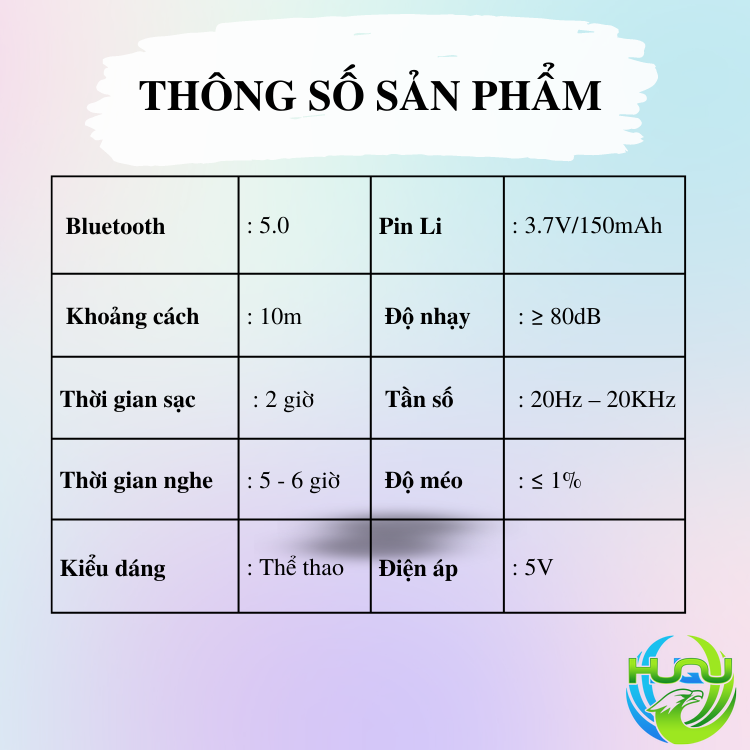 Tai Nghe Không Dây Thể Thao Cá Tính Huqu K89- Thông Số Sản Phẩm