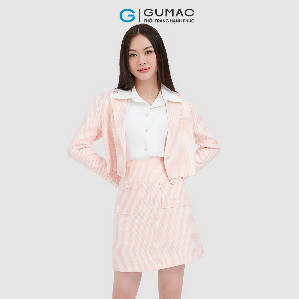 Áo blazer lửng GUMAC AC10081 cài nút họa tiết caro