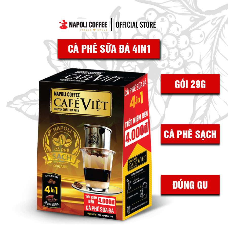 COMBO Đặc Biệt 3 Hộp Cà Phê Đen & Sữa & Socola Napoli Coffee - Cafe Hoà Tan 2in1 - 3in1 - 4in1 - Cà Phê SẠCH