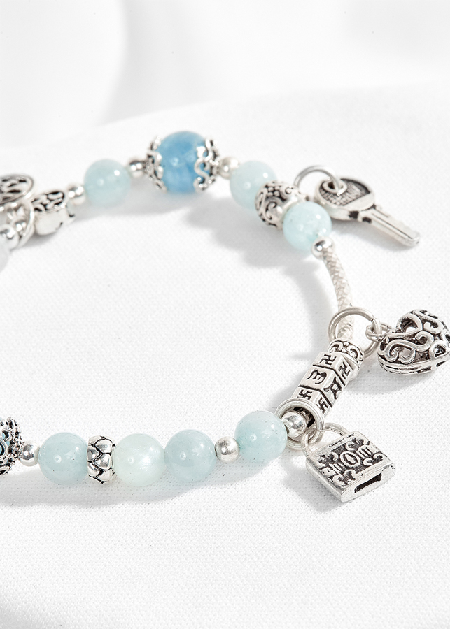 Vòng hải lam ngọc phối charm trái tim Ngọc Quý Gemstones