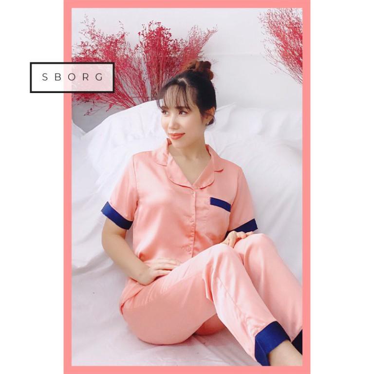 Đồ bộ mặc nhà trung niên SBORG pijama lụa satin phối nẹp sang trọng thoải mai de thương bigsize quà tặng mẹ