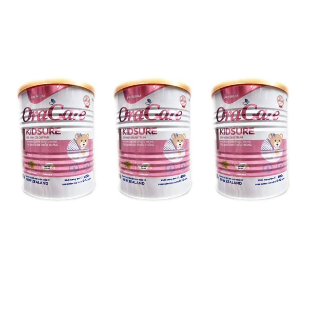 Combo 3 lon sữa OraCare Kids Sure lon 400g - Dinh dưỡng cho trẻ sơ sinh và trẻ nhỏ, dành cho bé 0 - 12 tháng tuổi.